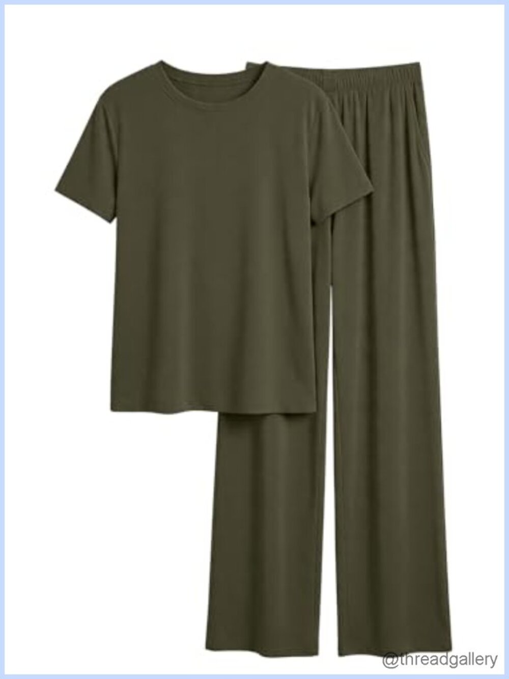 Women 2 Piece Lounge Set Short Sleeve Crewneck Top Wide Leg Pants Pockets